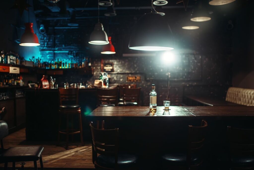 Empty bar interior with poor lighting